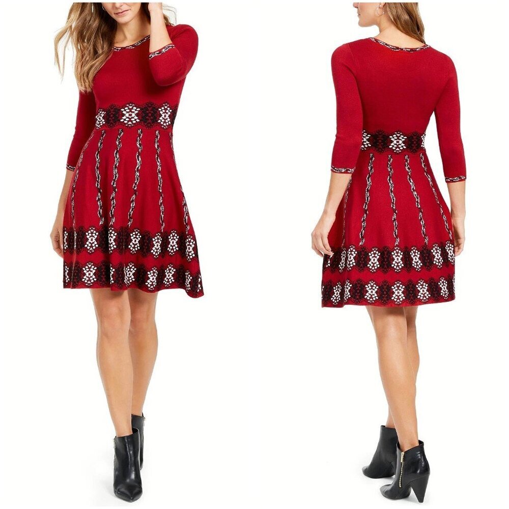 NWT Taylor Red A-Line Midi Sweater Dress $250 - Picture 2 of 15